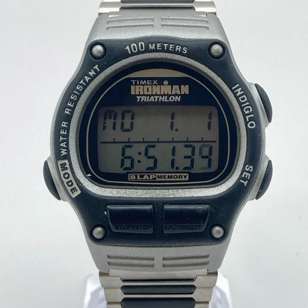Vintage Timex Ironman Triathlon Men Watch 37mm Digital Indiglo 8 Lap New Battery